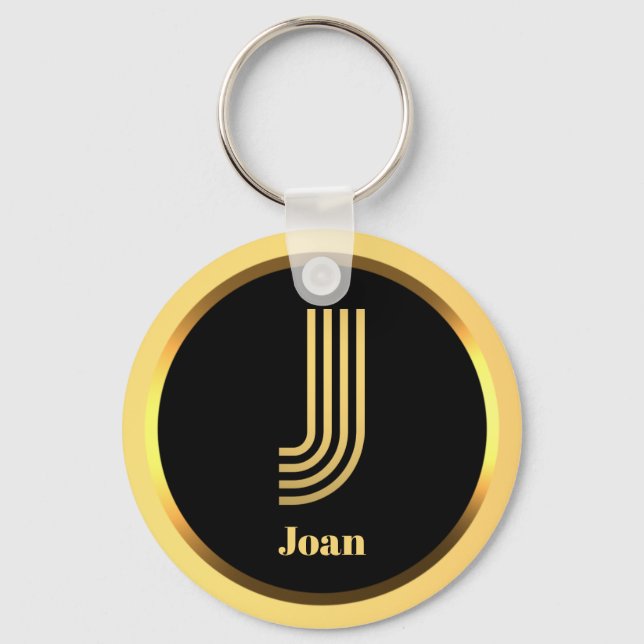 Personalised Gold Monogrammed Letter J Keychain (Front)