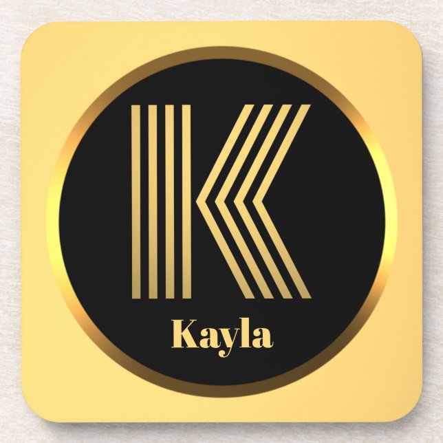 Personalised Gold Monogrammed Letter K Coaster (Front)