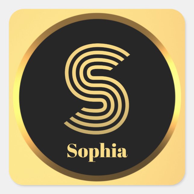 Personalised Gold Monogrammed Letter S Square Sticker (Front)