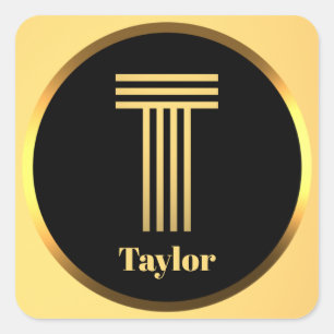 Personalised Gold Monogrammed Letter T Square Sticker