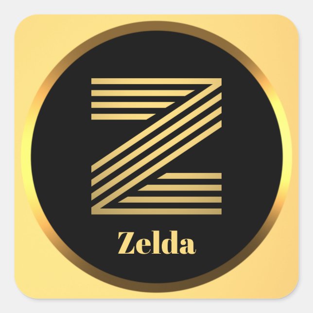 Personalised Gold Monogrammed Letter Z Square Sticker (Front)