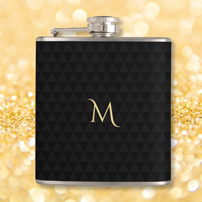 Personalised Gold Monogrammed Modern Black Pattern Hip Flask (Personalized Gold Monogrammed Modern Black Pattern Flask)