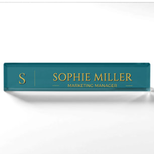 Personalised Gold Name Deep Teal Background Nameplate
