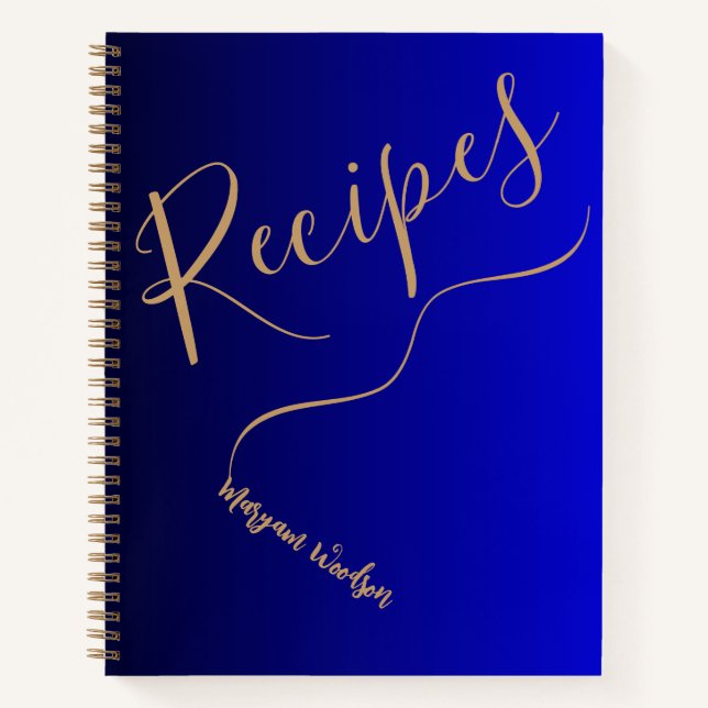 Personalised Gold Name (Recipe Book) Black & Blue  Notebook (Front)