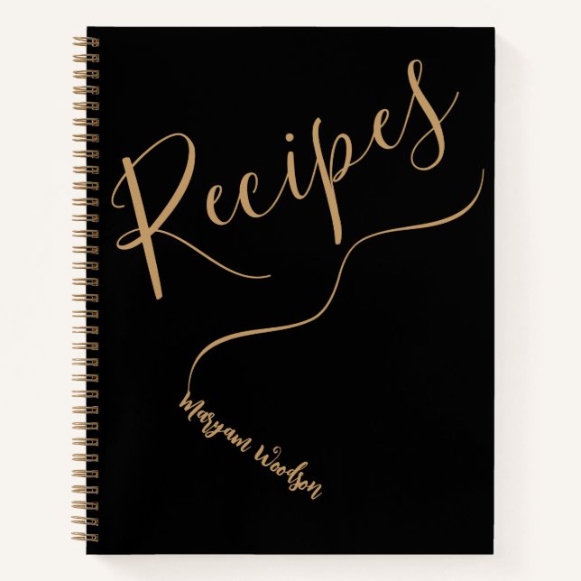 Personalised Gold Name (Recipe Journal) Chic Black Notebook (Front)