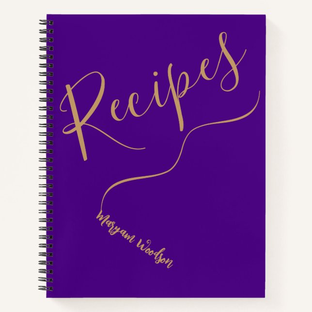 Personalised Gold Name (Recipe Journal) Indigo Notebook (Front)