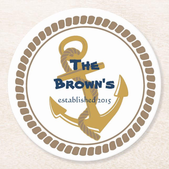 Personalised Gold Nautical Coasters (Front)