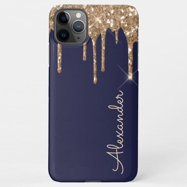 Personalised Gold Navy Dripping Glitter BUDGET iPhone Case (Back)