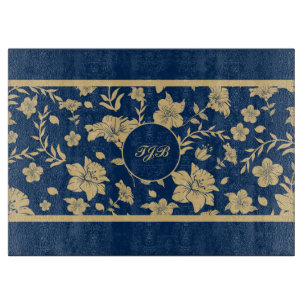 Personalised Gold Navy Floral Cutting Board