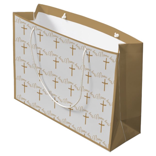 Personalised Gold Palm Cross Christening Baptism Large Gift Bag (Back Angled)