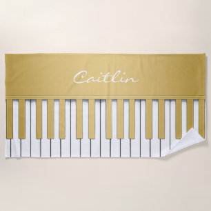 Personalised Gold Piano Keyboard Music Beach Towel