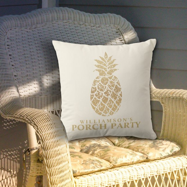 Personalised Gold Pineapples Porch Party Cushion (Personalized Gold Pineapples Porch Party Outdoor Pillow in 2 sizes)