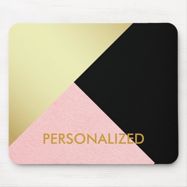 Personalised Gold Pink & Black Abstract Pattern Mouse Pad (Front)
