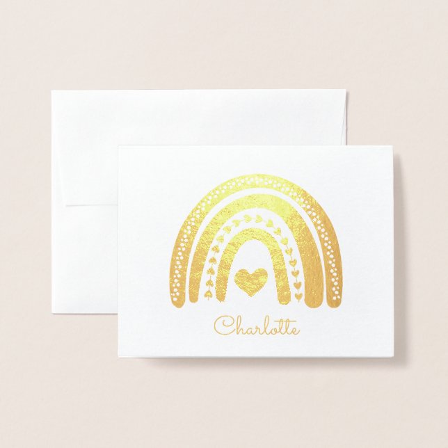 Personalised Gold Rainbow Little Heart Gold Foil Card (Front With Envelope)