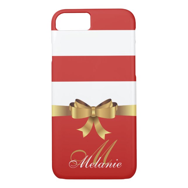 Personalised Gold,  RED AND WHITE BOLD STRIPES BOW Case-Mate iPhone Case (Back)