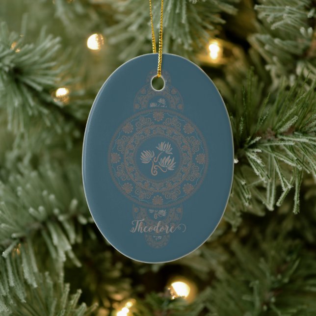 Personalised Gold Rococo Lotus Ornamental Mandala Ceramic Ornament (Tree)