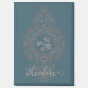 Personalised Gold Rococo Lotus Ornamental Mandala Magnet