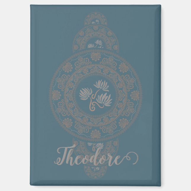 Personalised Gold Rococo Lotus Ornamental Mandala Magnet (Front)