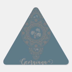 Personalised Gold Rococo Lotus Ornamental Mandala Triangle Sticker
