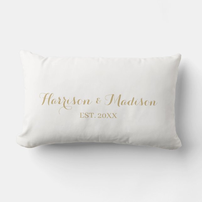 Personalised gold script couple name date Wedding  Lumbar Cushion (Front)