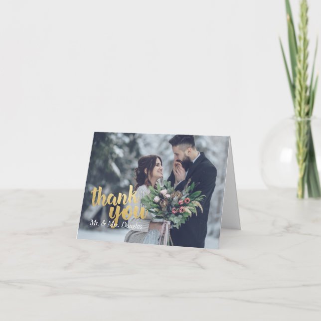 Personalised Gold Script Photo Thank You Card (Front)