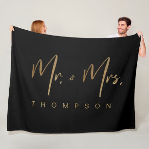 Personalised Gold Signature script Mrs. & Mrs Fleece Blanket