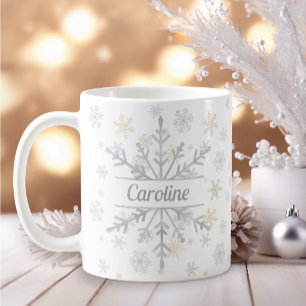 Personalised Gold & Silver Snowflakes Coffee Mug