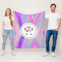 Personalised Gold Speckled Colourful Unicorn Fleece Blanket