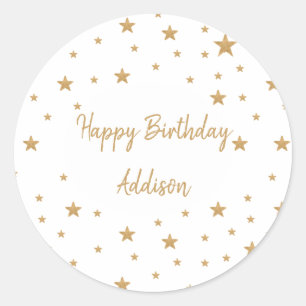 Personalised Gold Star Glitter Happy Birthday Classic Round Sticker