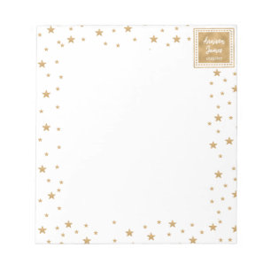 Personalised Gold Star Glitter Sparkle White Cute Notepad