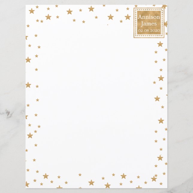 Personalised Gold Star Glitter Stationery Paper (Front)