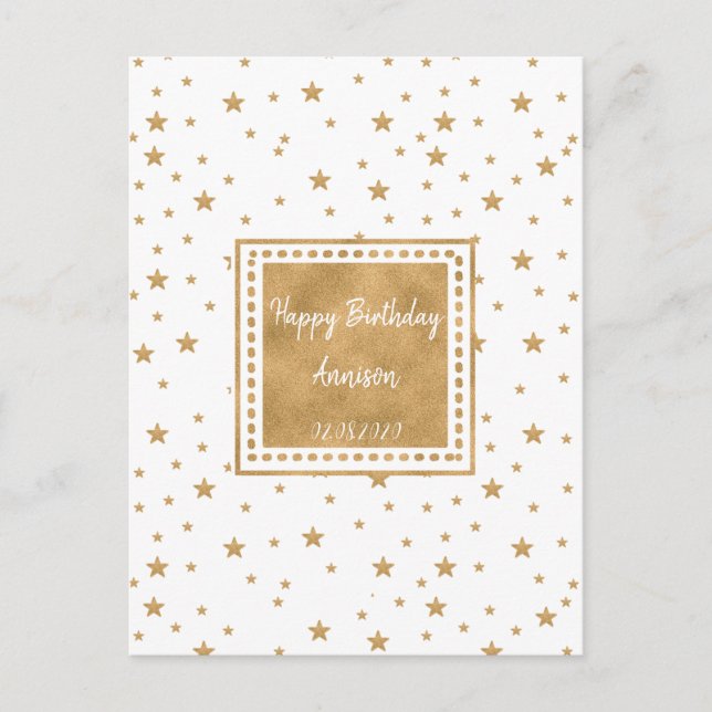 Personalised Gold Star Happy Birthday Postcard (Front)
