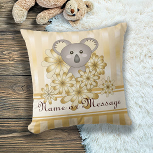 Personalised Gold Stripe Cute Baby Koala Bear Cushion