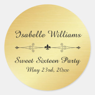 Personalised Gold Sweet Sixteen Party Sticker