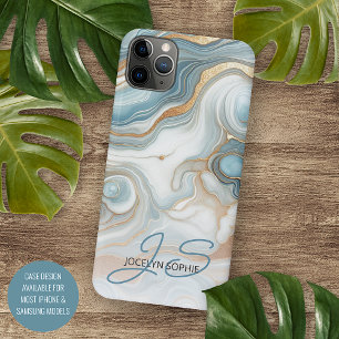 Personalised Gold Teal Blue Marble Art Pattern iPhone 11 Pro Max Case