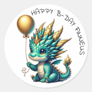 Personalised Gold Teal Dragon Boy's Birthday Party Classic Round Sticker