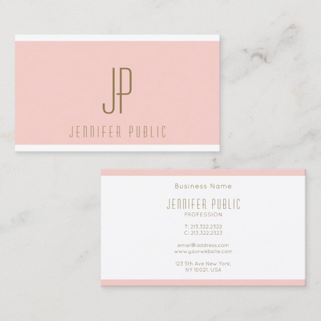 Personalised Gold Text Blush Pink Modern Monogram Business Card (Front/Back)
