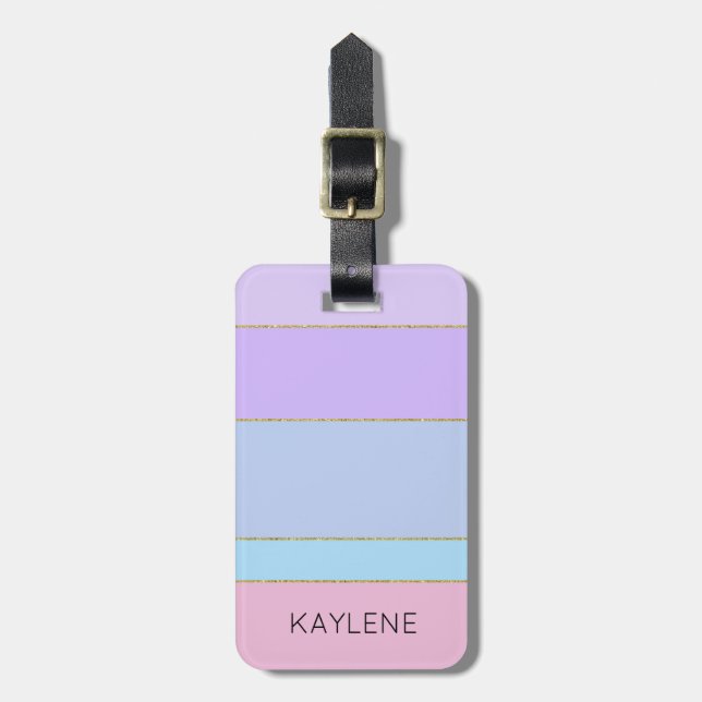 Personalised Gold Trim Colour Stripes Luggage Tag (Front Vertical)