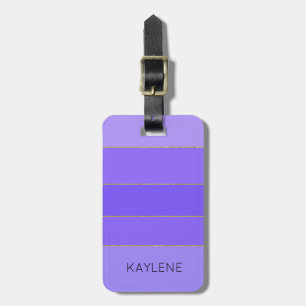 Personalised Gold Trim Violet Stripes Luggage Tag