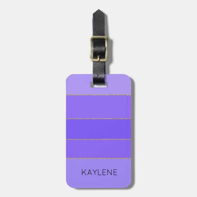 Personalised Gold Trim Violet Stripes Luggage Tag (Front Vertical)