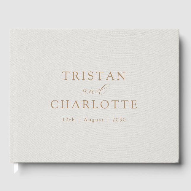 Personalised Gold Typography White Faux Linen Guest Book (Front)