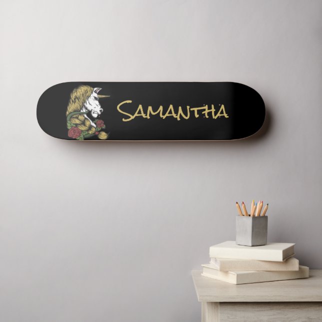 Personalised Gold Unicorn   Skateboard (Wall Art (Horz))