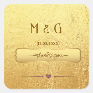 Personalised Gold Wedding Custom Monograms Square Sticker