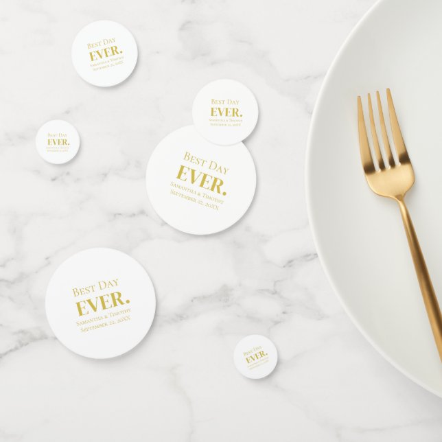 Personalised Gold White Best Day Ever Wedding Confetti (Group)