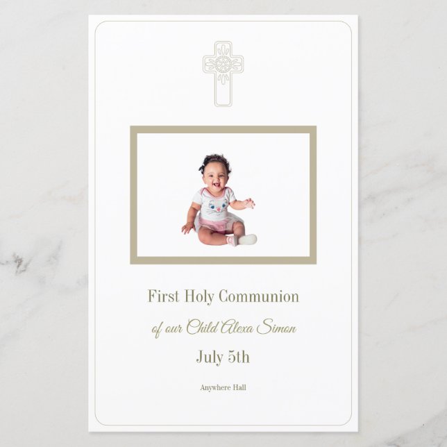 Personalised Gold White First Holy Communion menu (Front)