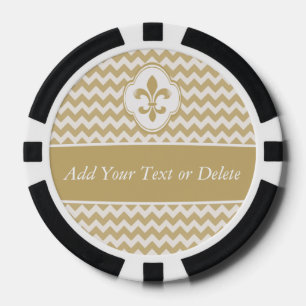 Personalised Gold White Fleur de Lis Chevron Poker Chips