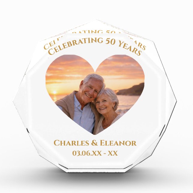 Personalised Golden 50th Anniversary Gift Photo Block (Front)