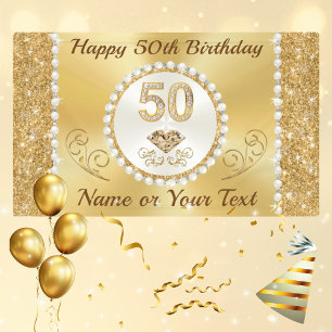 Personalised Golden, 50th Birthday Banner for Her
