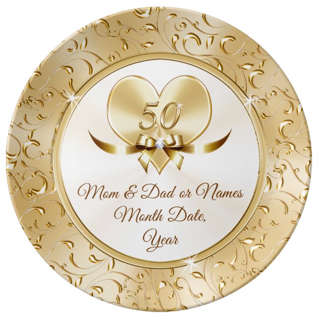 Personalised Golden Anniversary Gifts for Parents Plate (Front)