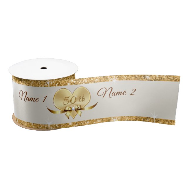 Personalised Golden Anniversary Ribbon, 50 Years Satin Ribbon (Spool)